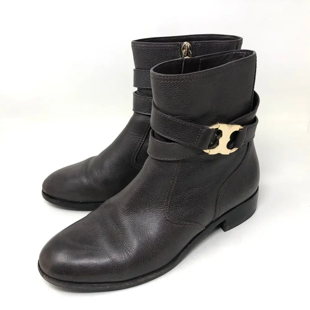 Tory Burch Gemini Link Ankle Boot Women's 7.5‎ Brown Gray Leather